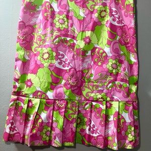 VINTAGE 60s 70s ORANGE PINK BROWN STRIPED FLORAL KNEE-LENGTH FLARED SKIRT 12 main image 0